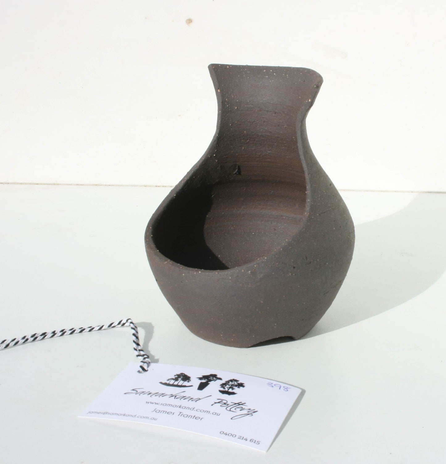 Dark Brown Stoneware Smooth Finish Unglazed Bonsai Pot - Round Vase