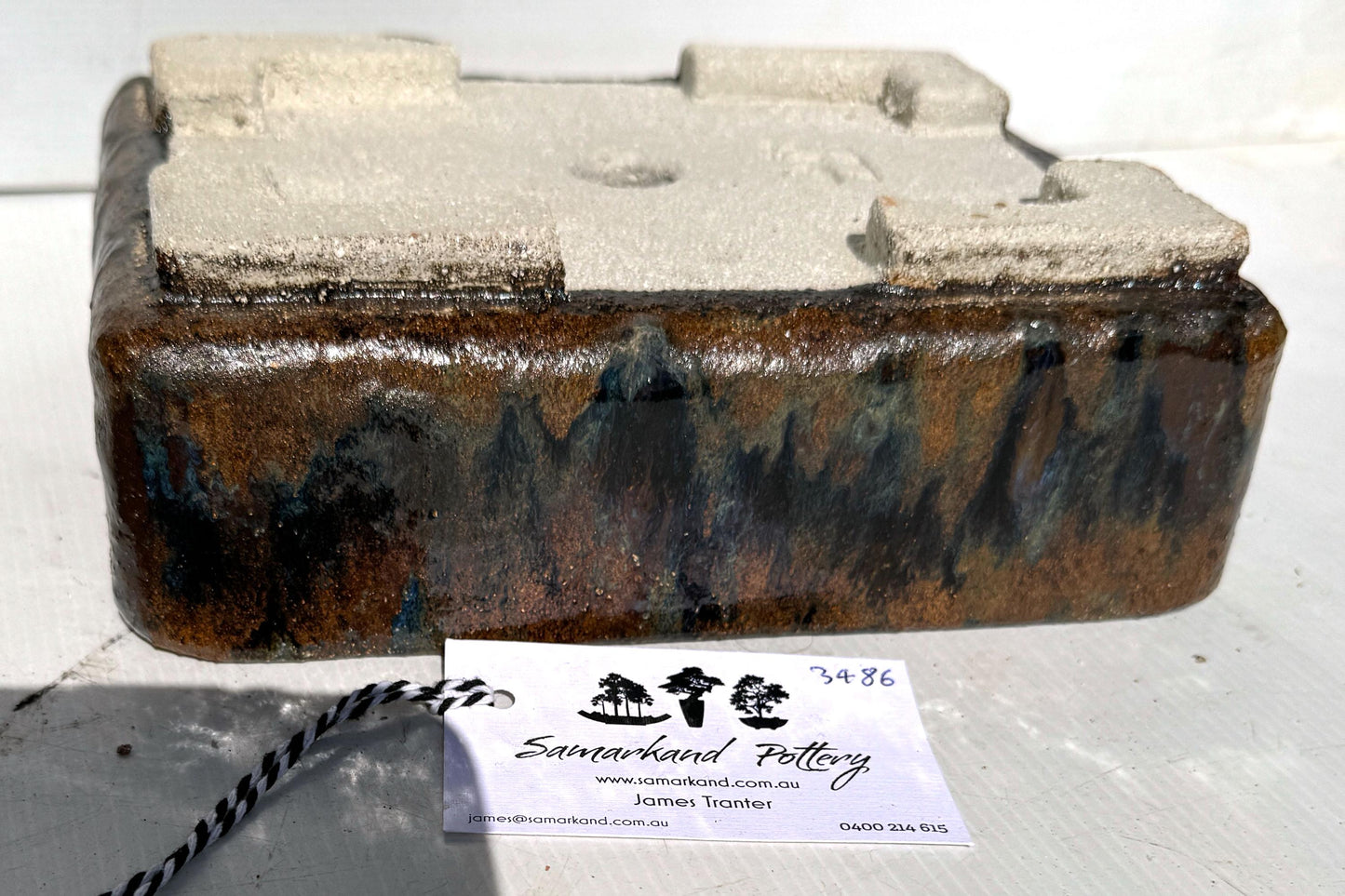 Rectangular 22.5cm Brown and Blue Glazed Stoneware Bonsai Pot