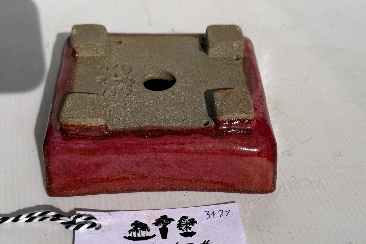 Square 12.5cm Red Glazed Stoneware Bonsai Pot