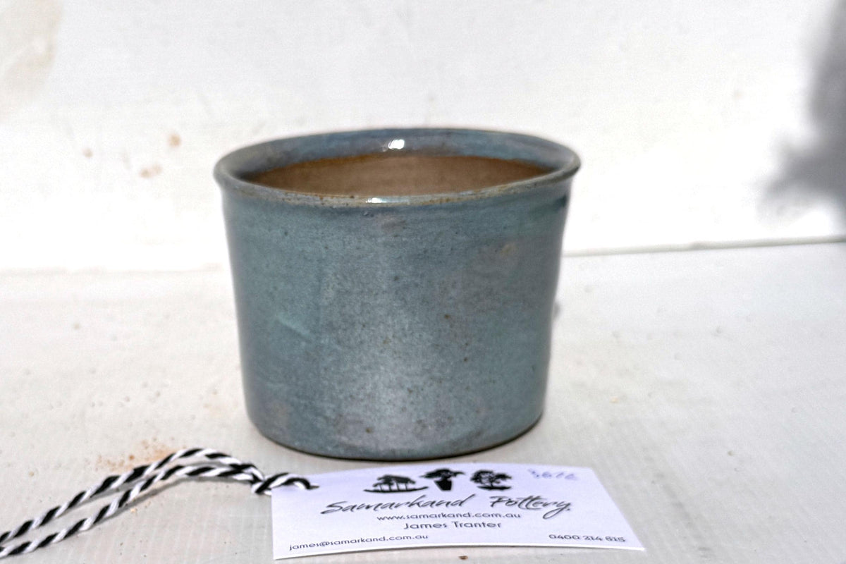 Round 10.5cm Blue Glazed Stoneware Bonsai Pot