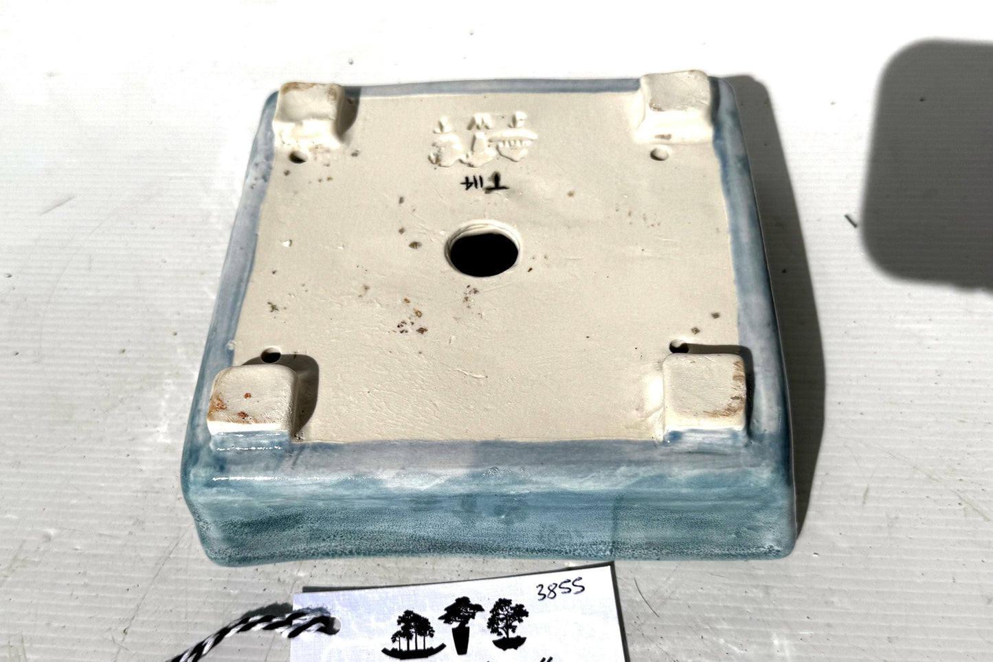 Square 17cm Blue Glazed Stoneware Bonsai Pot