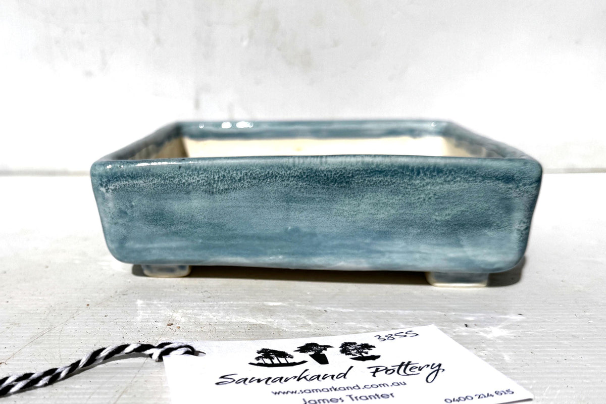 Square 17cm Blue Glazed Stoneware Bonsai Pot