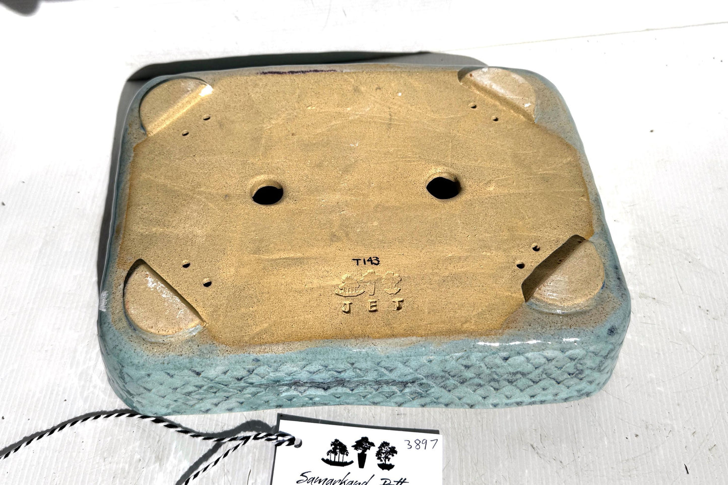 Rectangular 30.5cm Blue Glazed Textured Stoneware Bonsai Pot