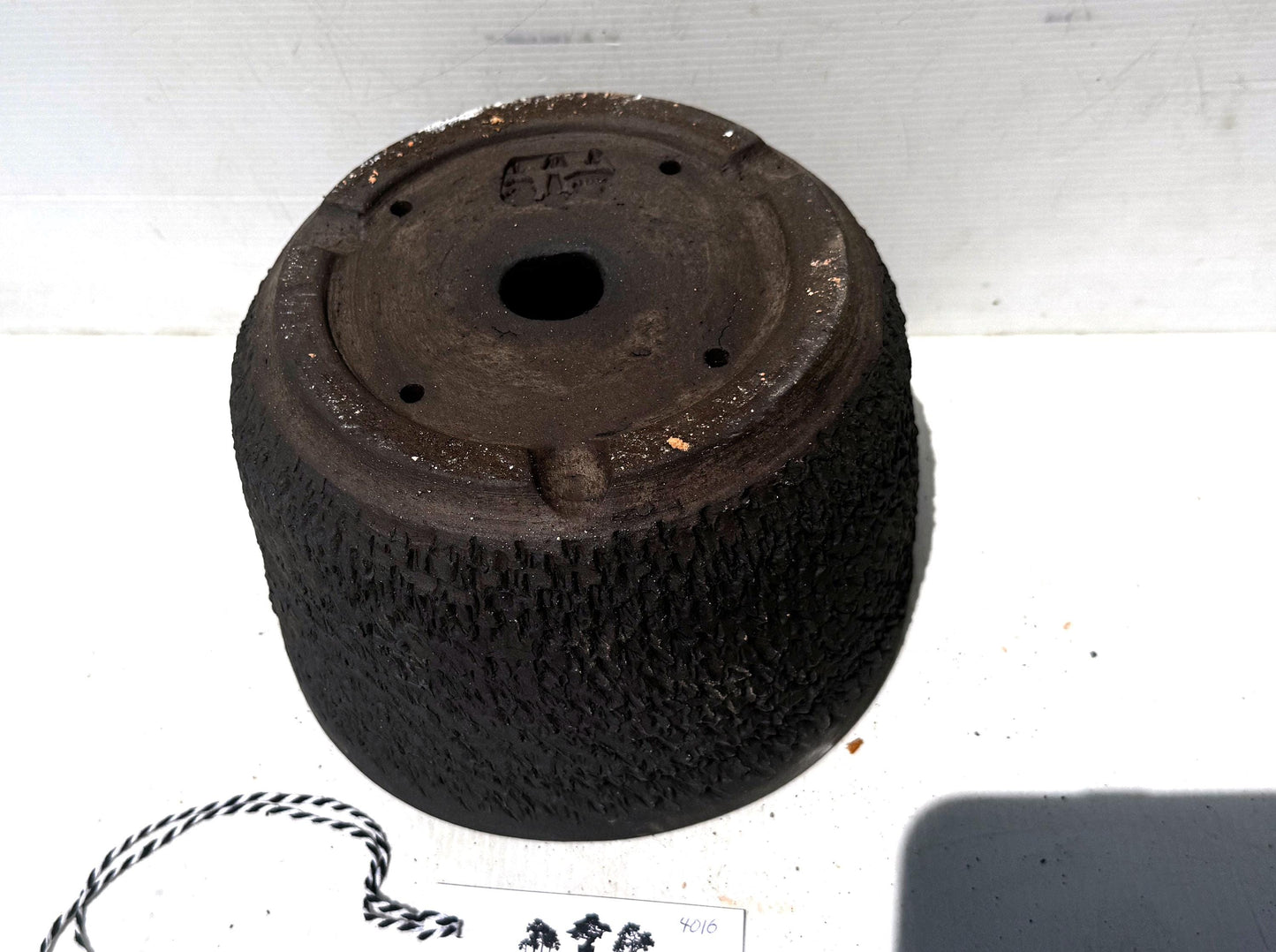 Round 21cm Textured Black Stoneware Bonsai Pot