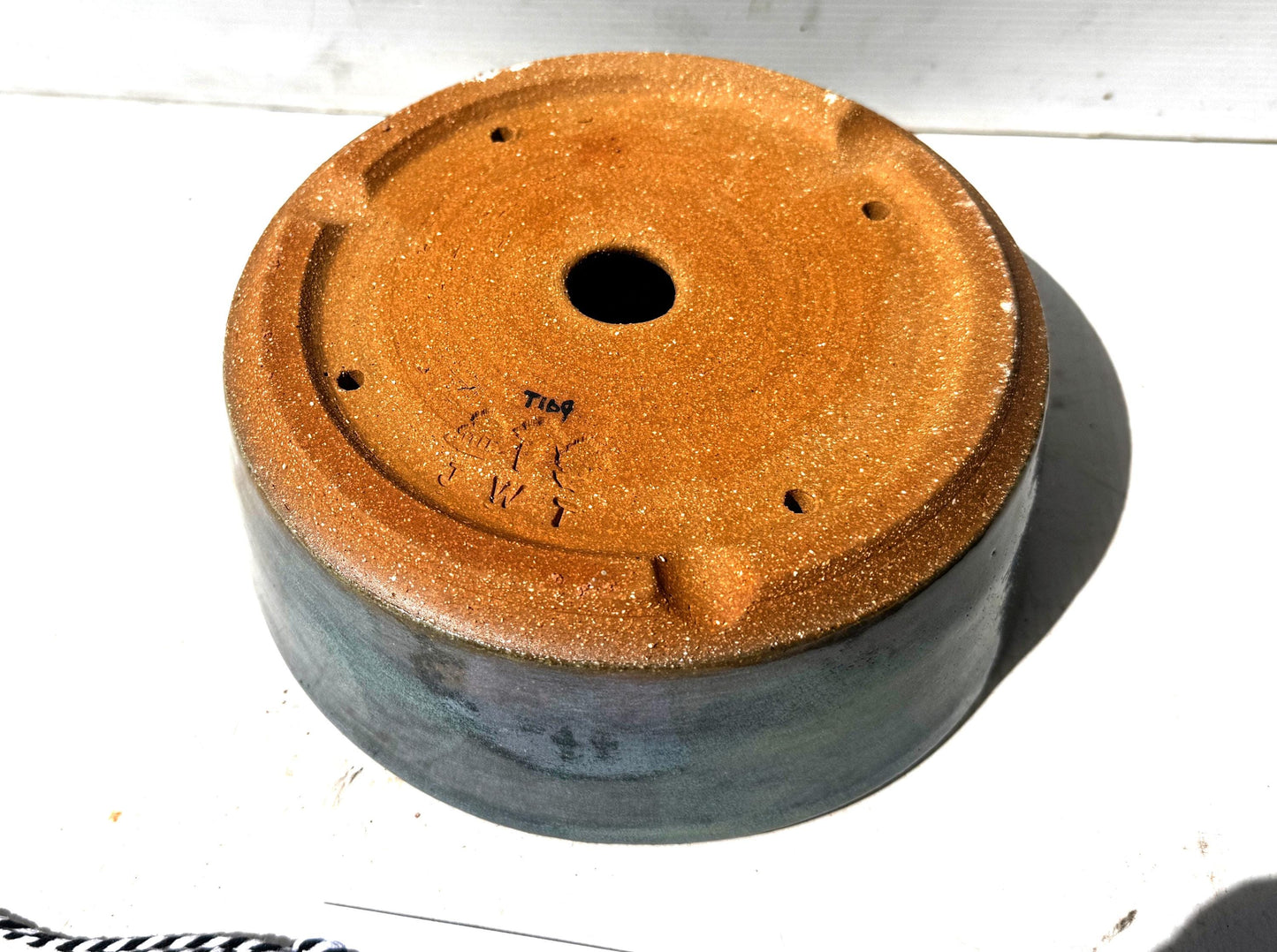 Round 21cm Blue Glazed Stoneware Bonsai Pot