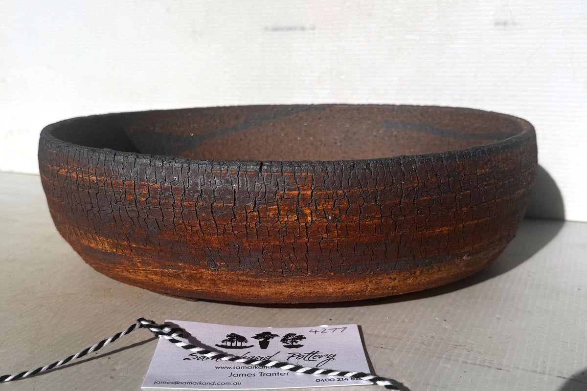 Oval 28cm White and Brown Split Finish Stoneware Unglazed Bonsai Pot