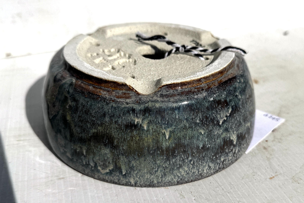 Round 15cm Blue Glazed Stoneware Bonsai Pot