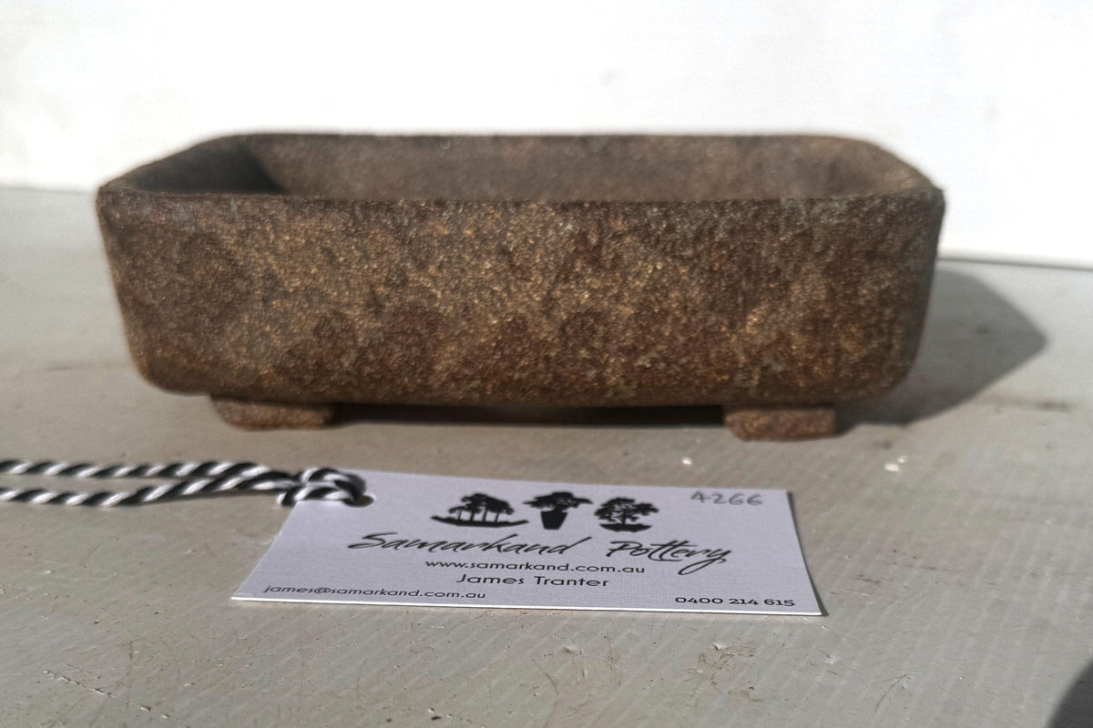 Rectangular 17.5cm Brown Stoneware Woodash Bonsai Pot