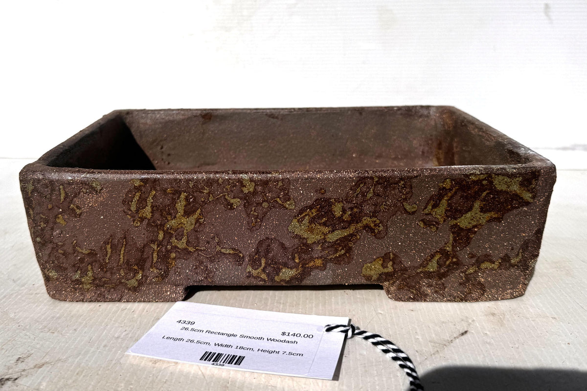 Rectangular 26.5cm Brown Stoneware Woodash Bonsai Pot