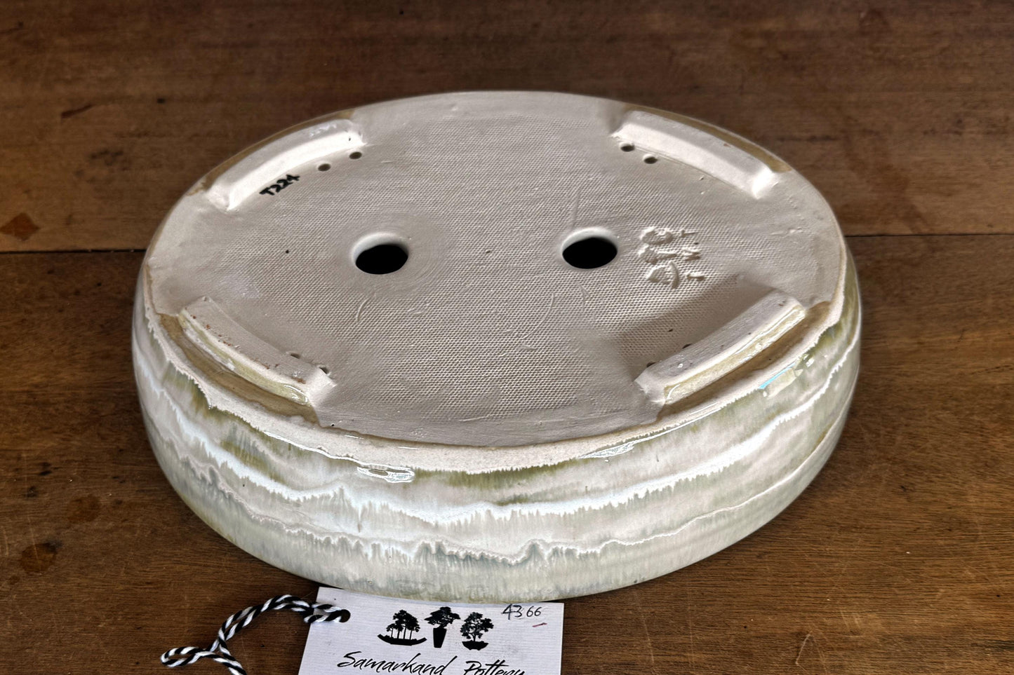 Oval 30cm Green and Grey Glazed Stoneware Bonsai Pot