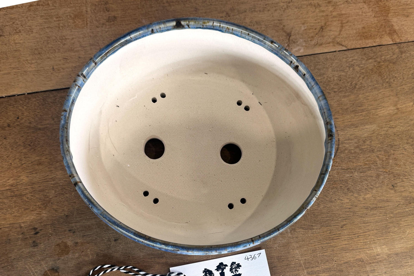 Oval 22.5cm Blue Glazed Stoneware Bonsai Pot