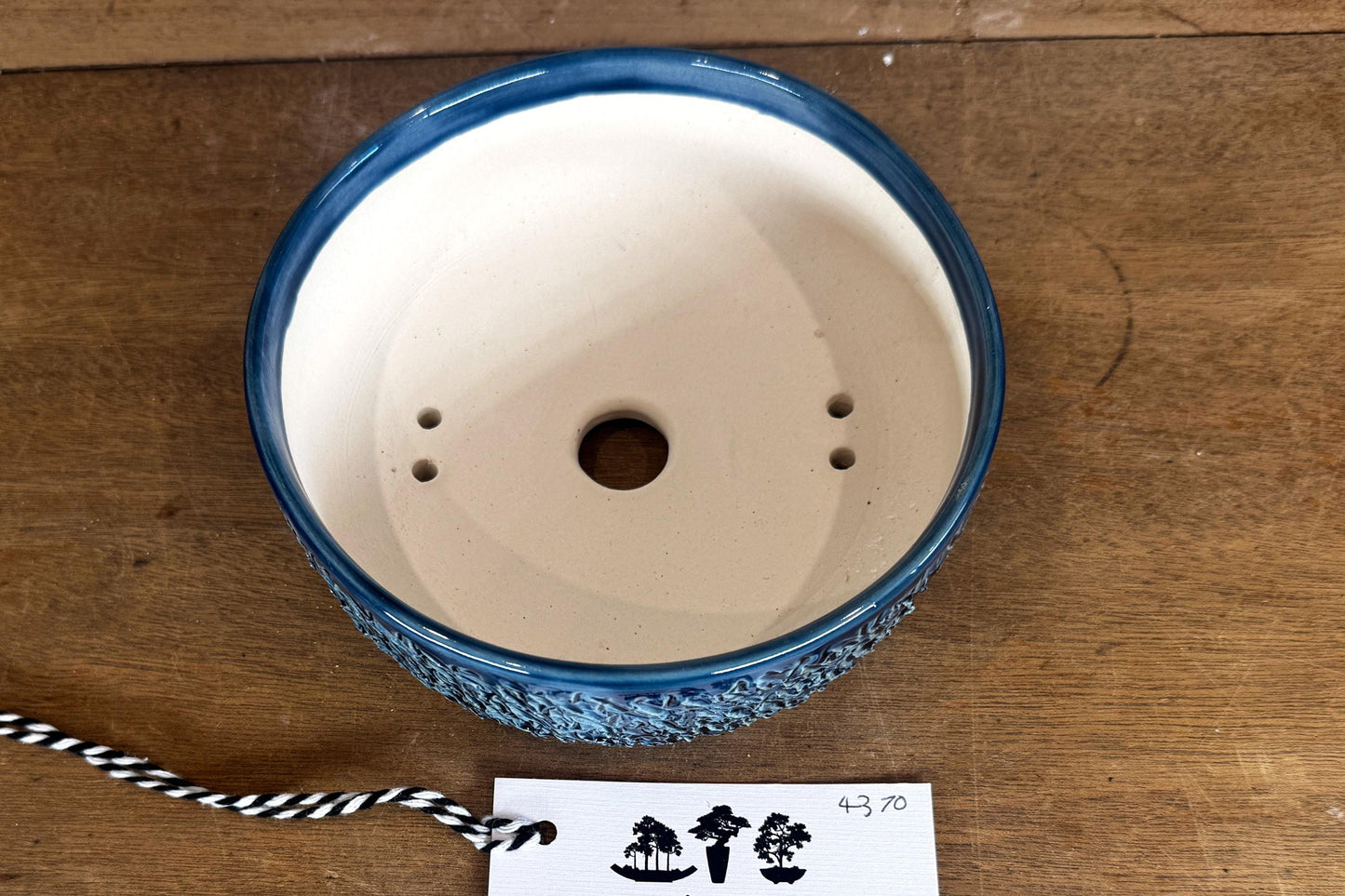 Round 15cm Blue Glazed Stoneware Bonsai Pot