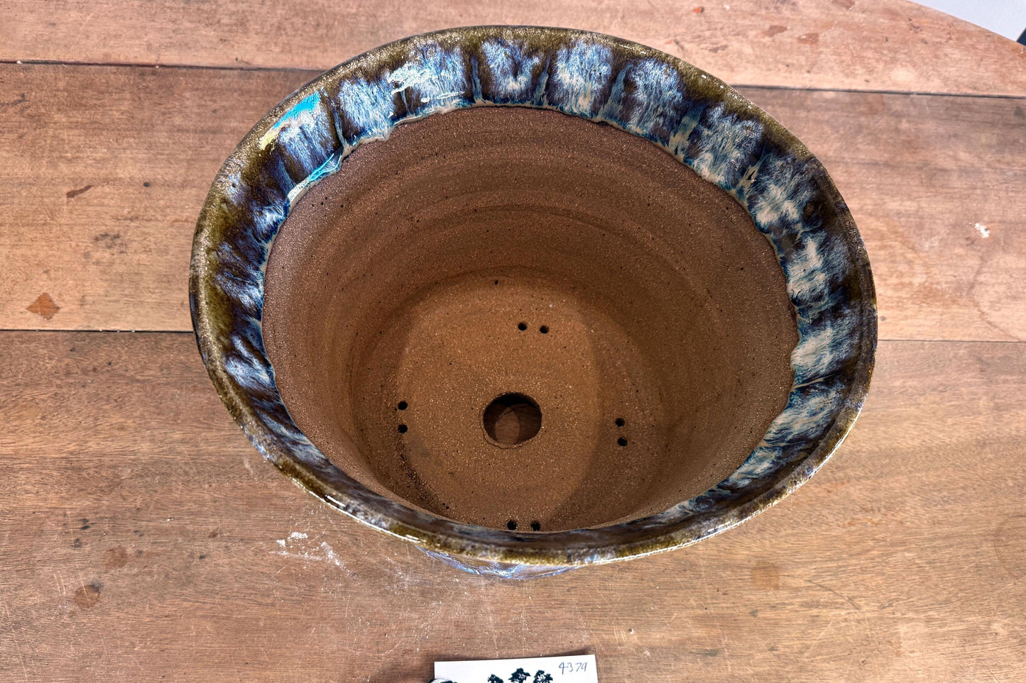 Round 29.5cm Blue and Brown Glazed Stoneware Bonsai Pot