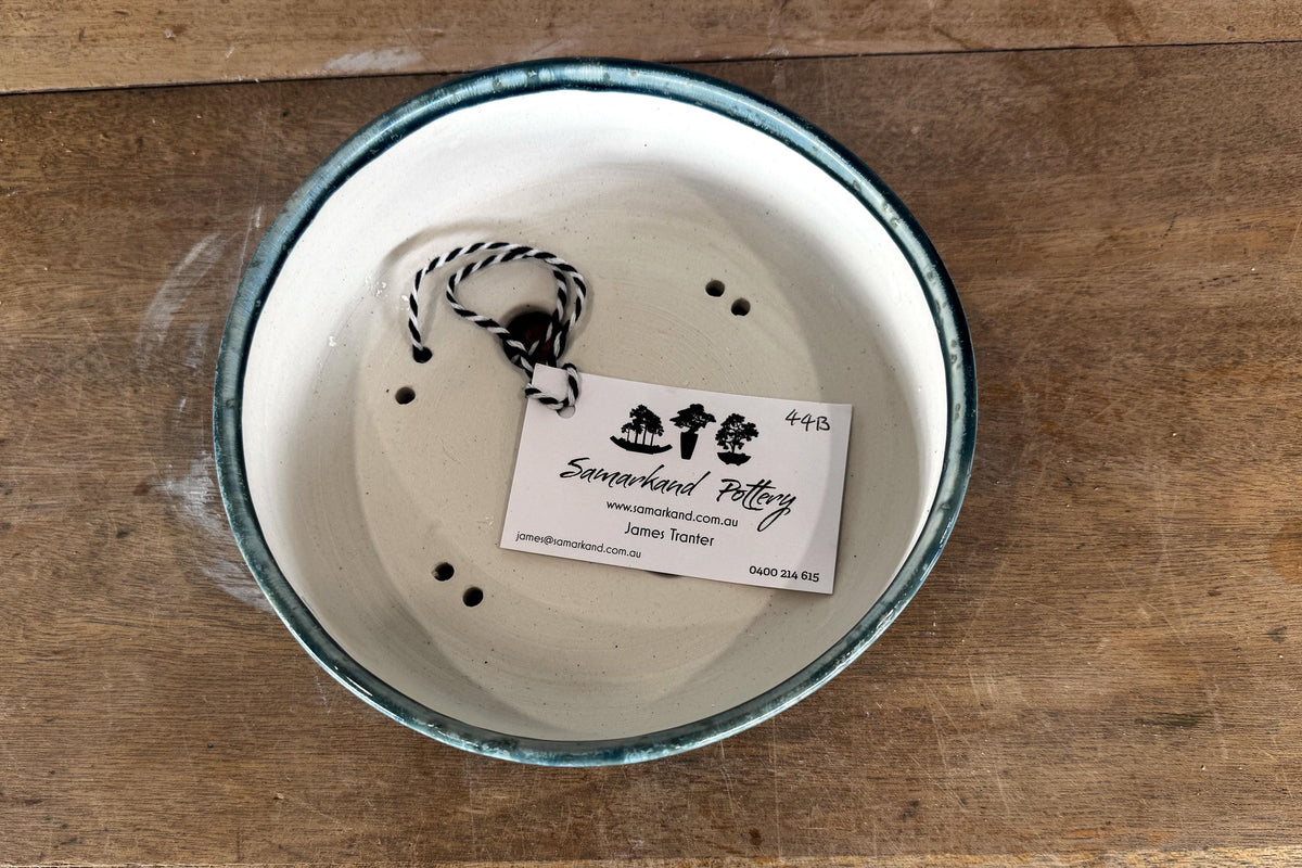 Round 18.5cm Blue Glazed Stoneware Bonsai Pot