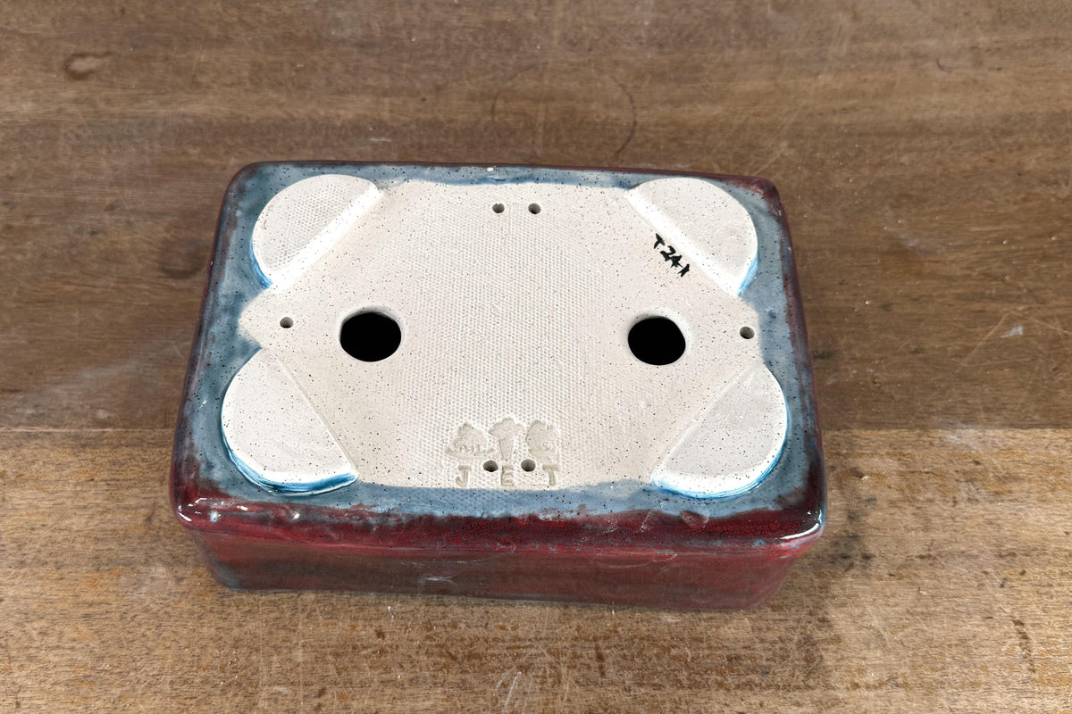 Rectangular 20.5cm Red Glazed Stoneware Bonsai Pot