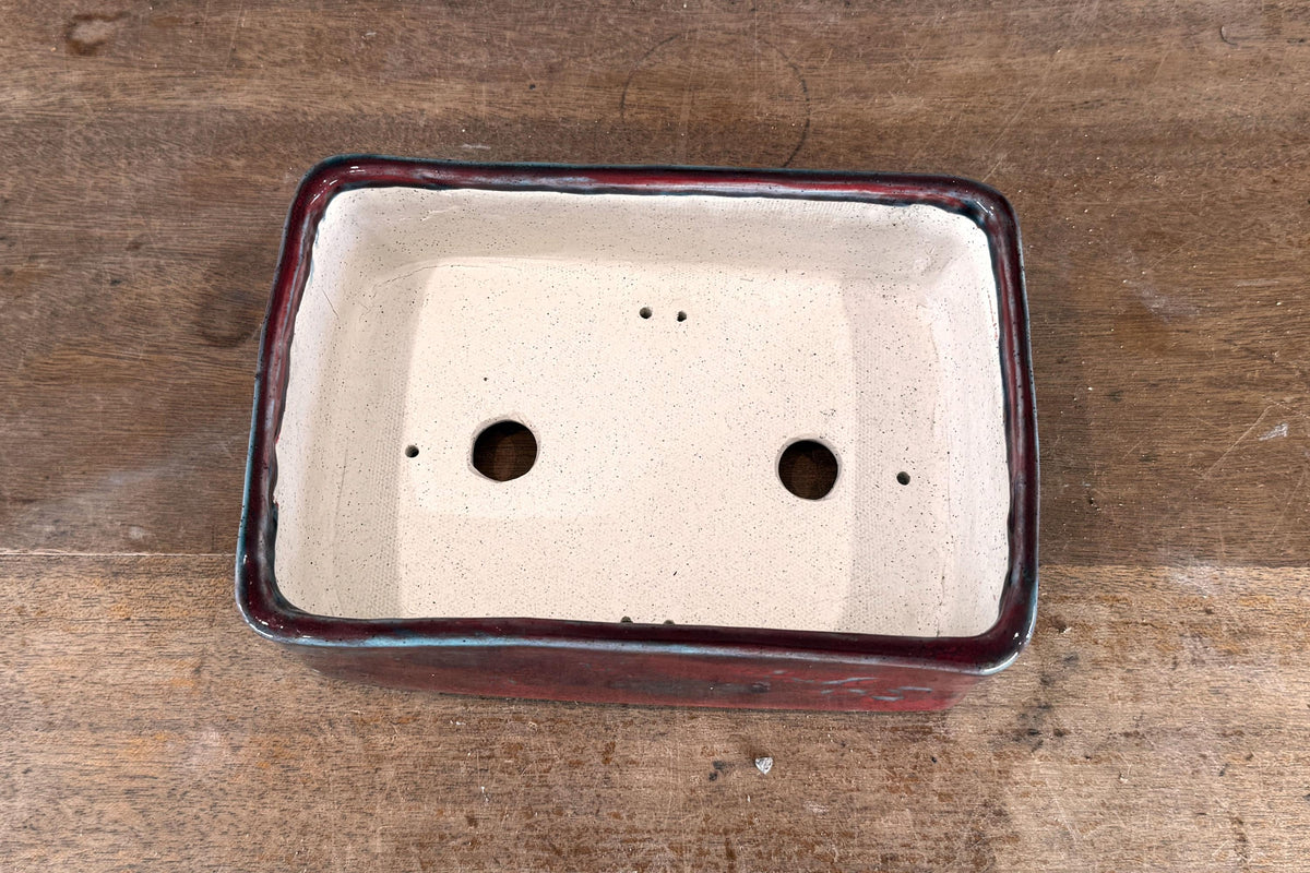 Rectangular 20.5cm Red Glazed Stoneware Bonsai Pot