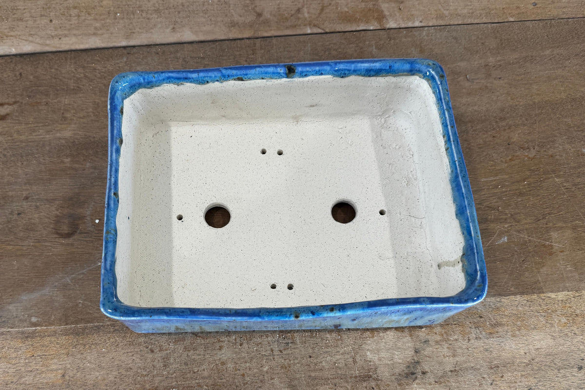 Rectangular 23cm Blue Glazed Stoneware Bonsai Pot