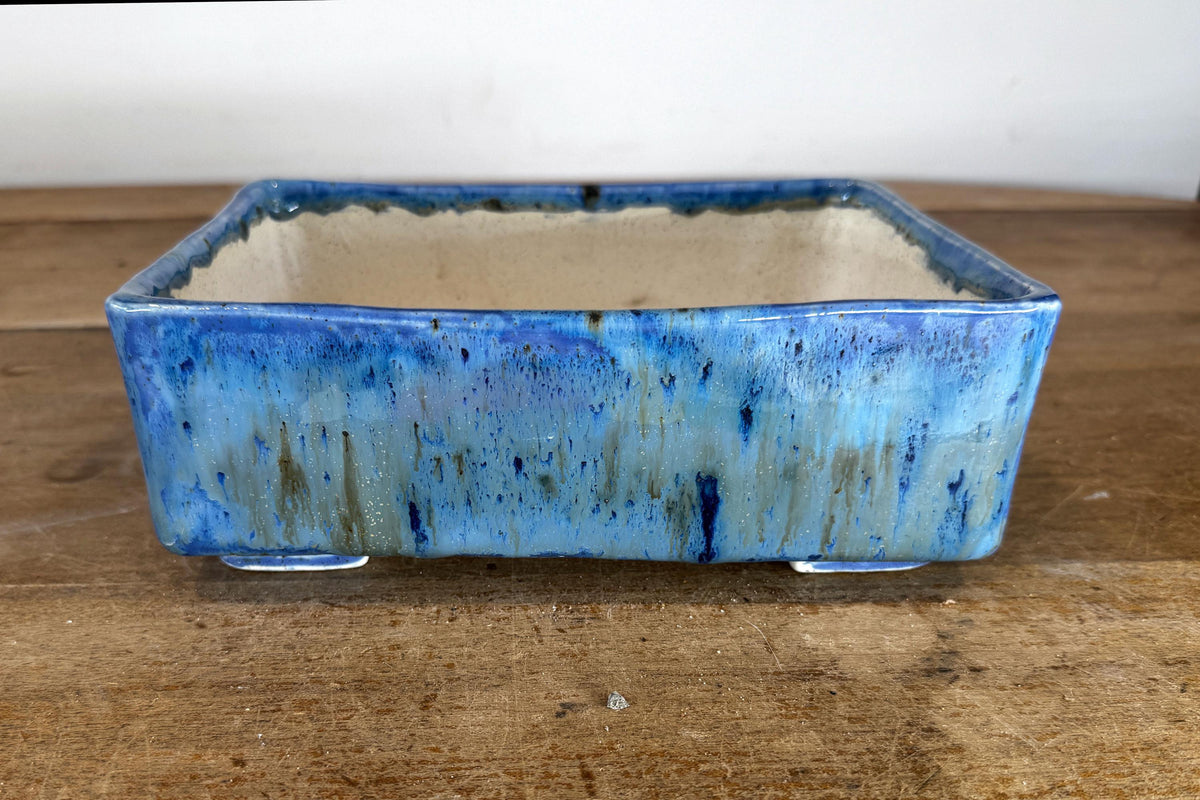 Rectangular 23cm Blue Glazed Stoneware Bonsai Pot