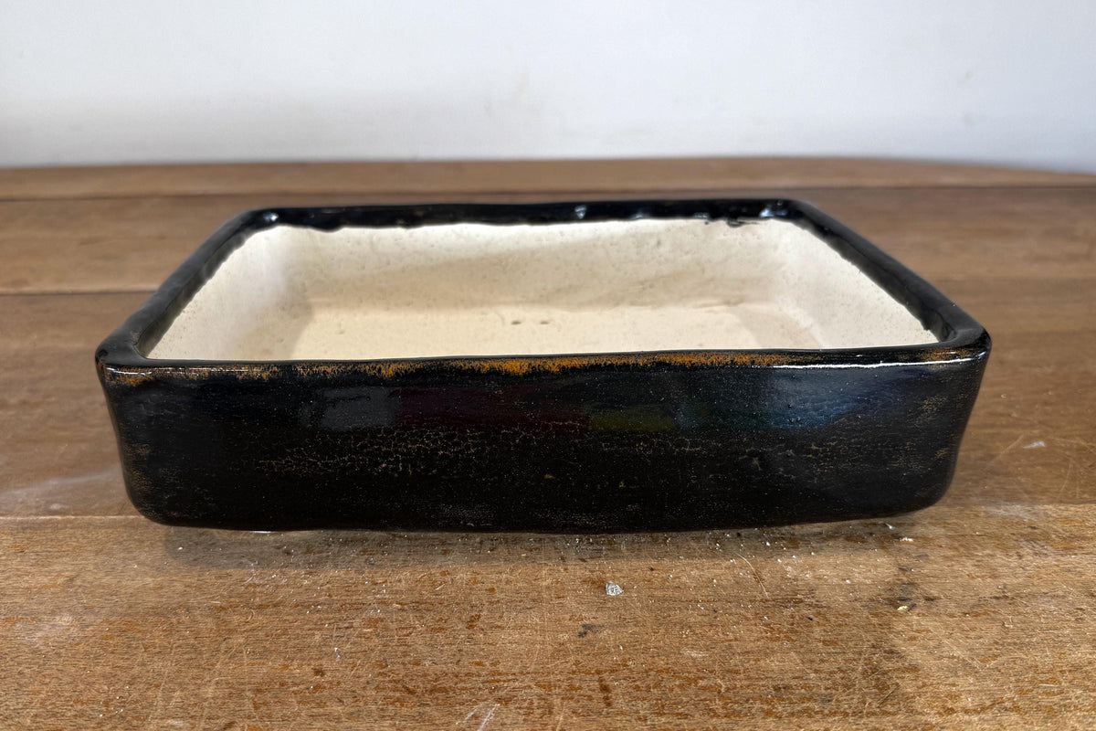 Rectangular 26cm Black Glazed Stoneware Bonsai Pot