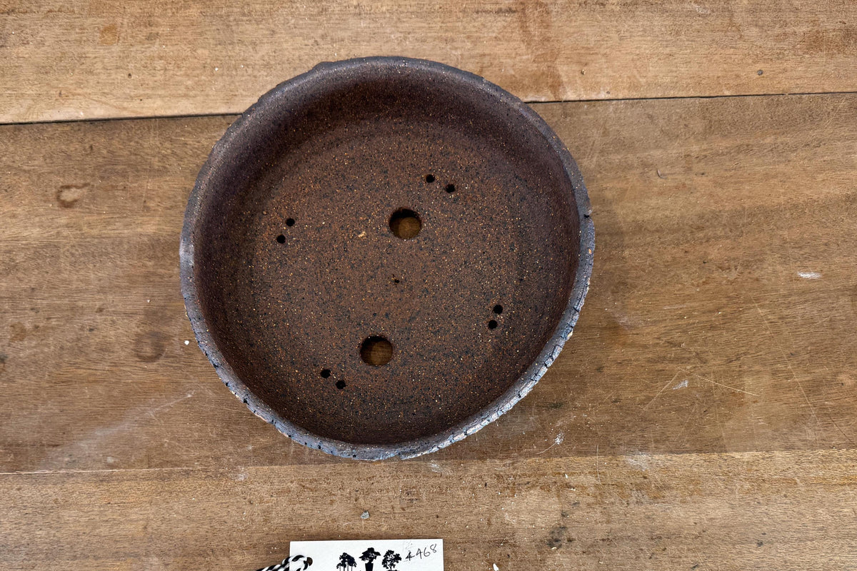 Round 23cm White and Brown Stoneware Unglazed Bonsai Pot