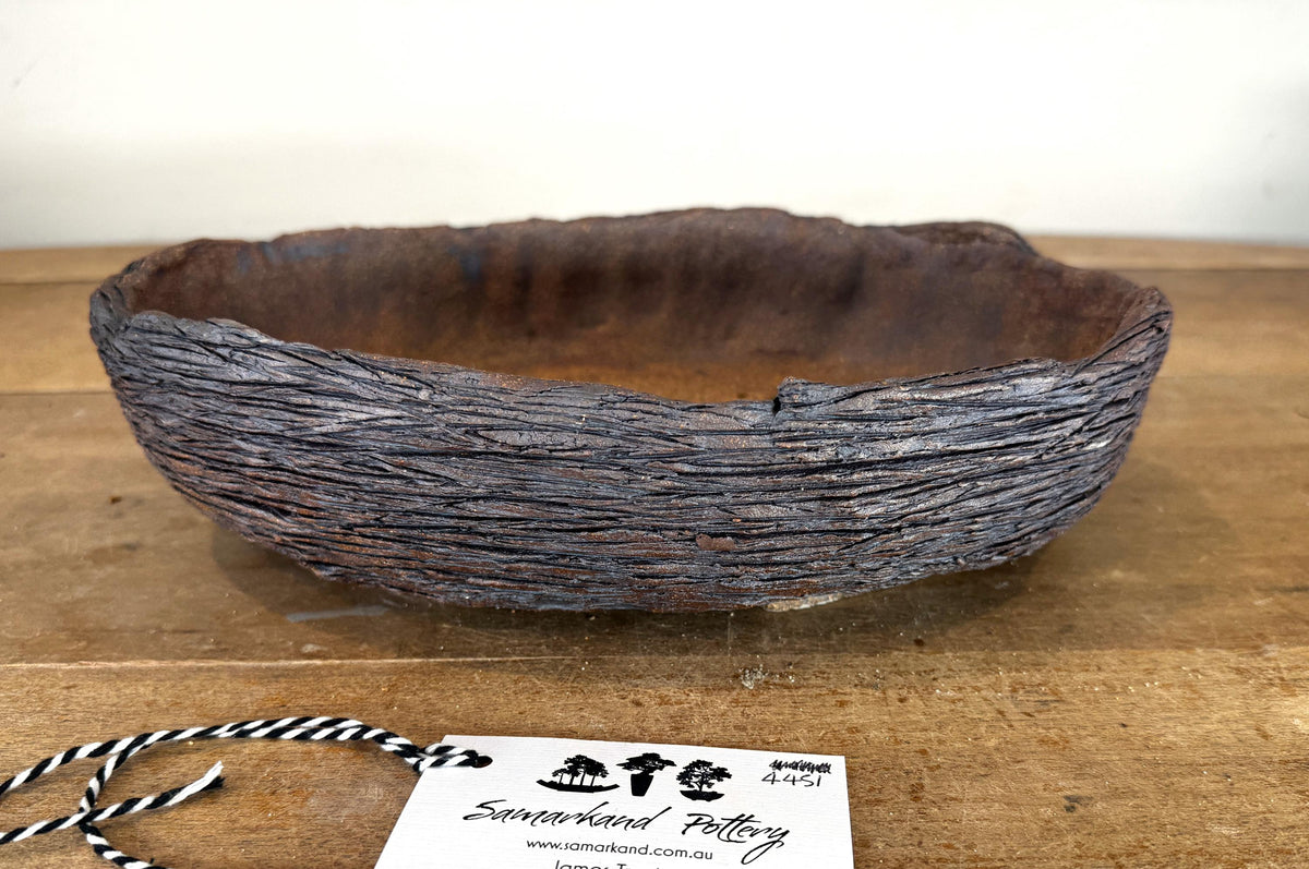 Oval 32cm Stoneware Hand Textured Unglazed Bonsai Pot