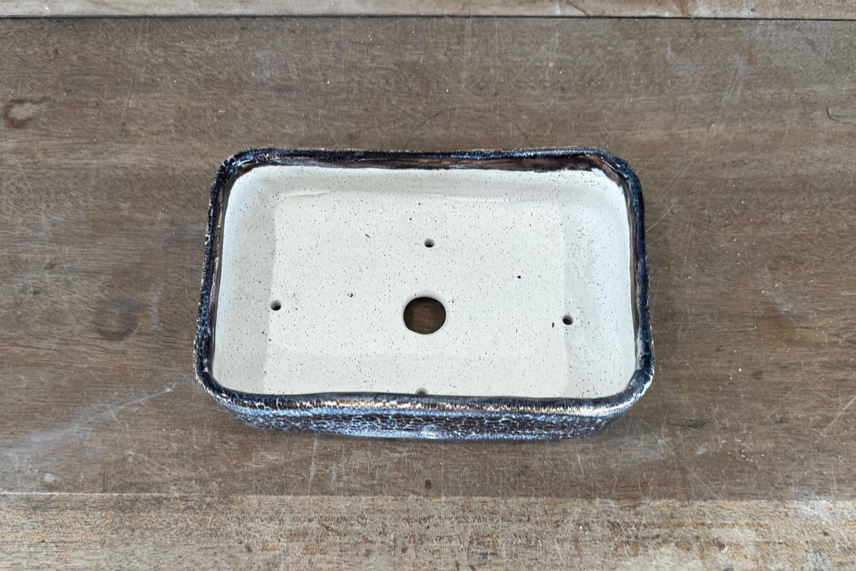 Rectangular 17.5cm Black Glazed Stoneware Bonsai Pot