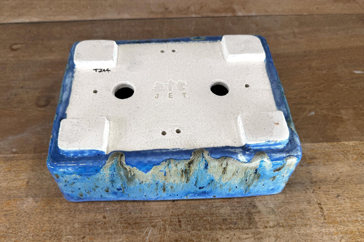 Rectangular 23cm Blue Glazed Stoneware Bonsai Pot