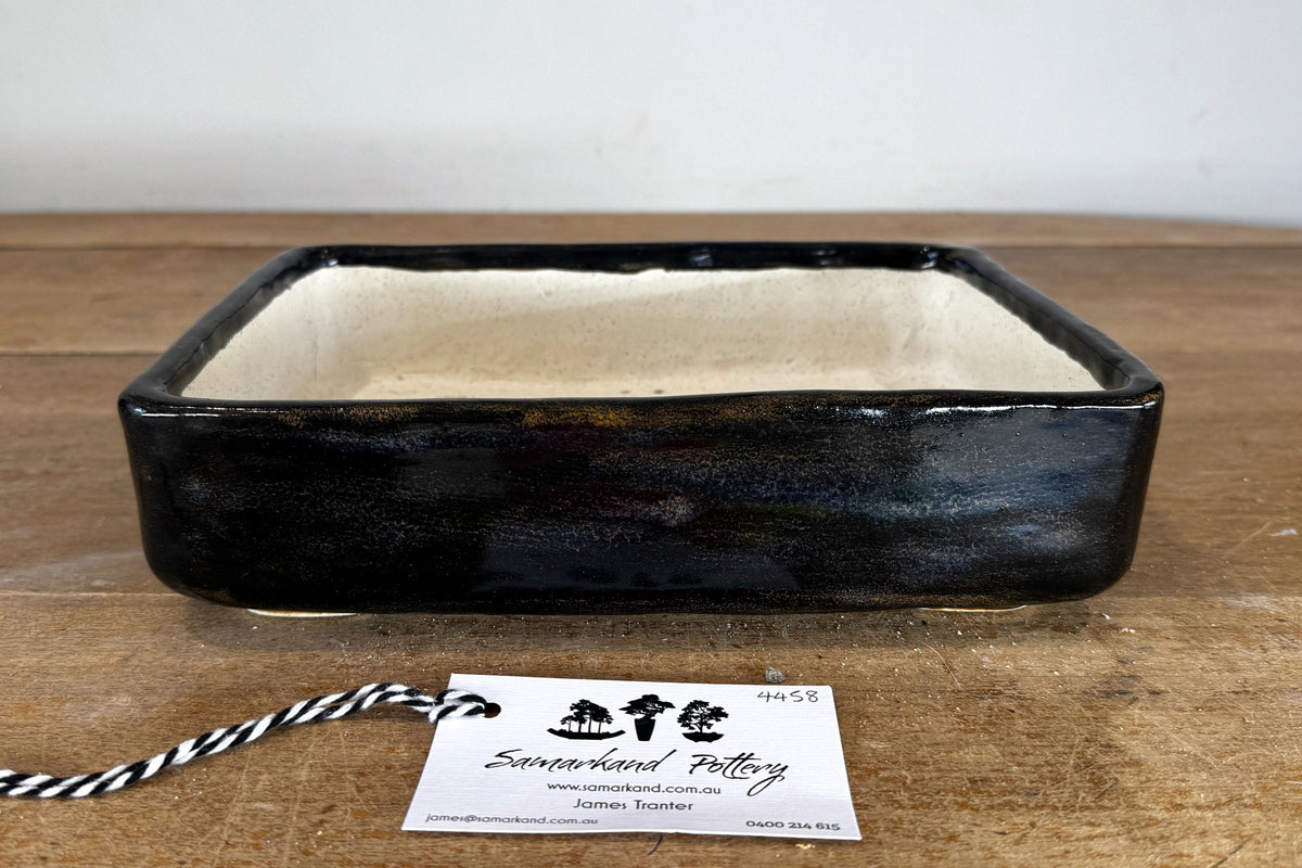 Rectangular 26cm Black Glazed Stoneware Bonsai Pot