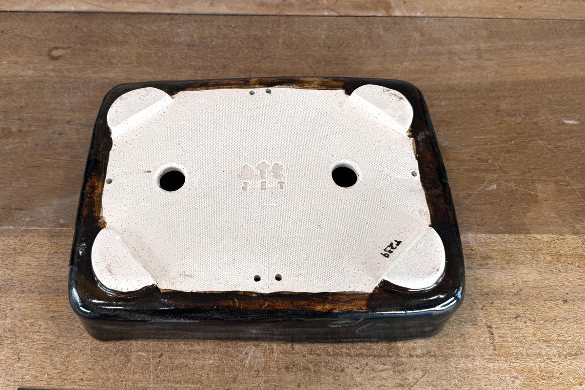 Rectangular 26cm Black Glazed Stoneware Bonsai Pot