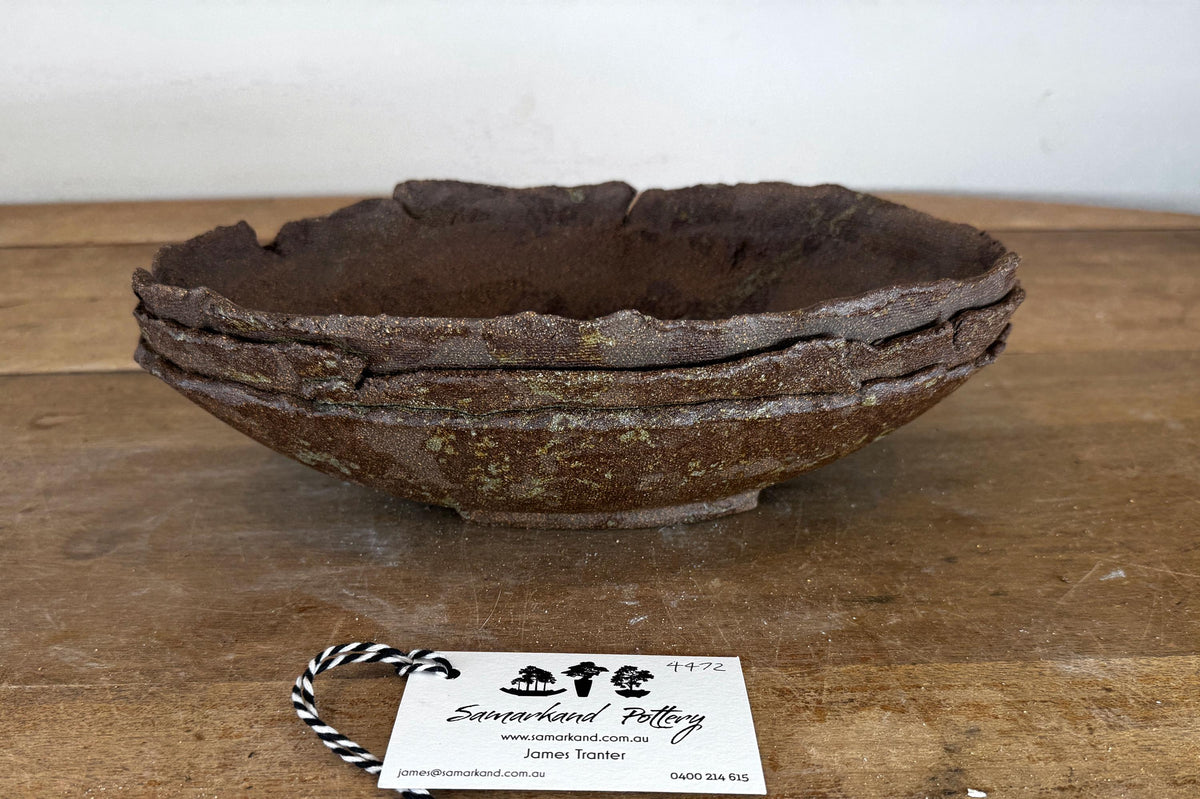 30cm Oval Brown Woodash Layered Finish Stoneware Unglazed Bonsai Pot