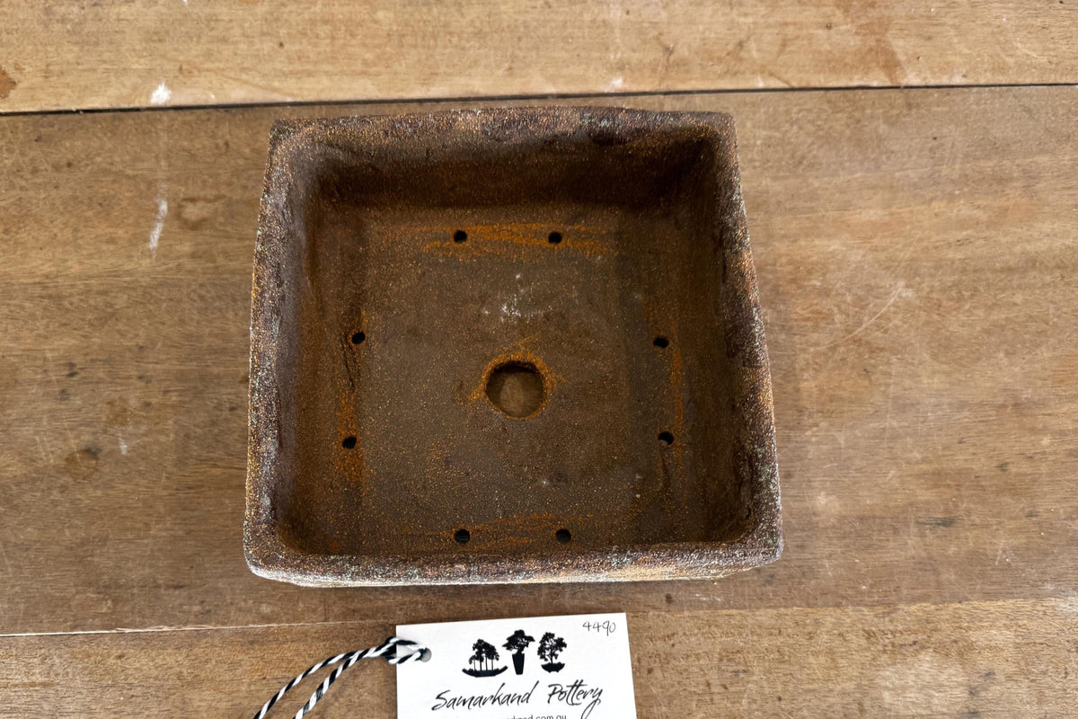 Square 17.5cm Brown Stoneware Woodash Bonsai Pot