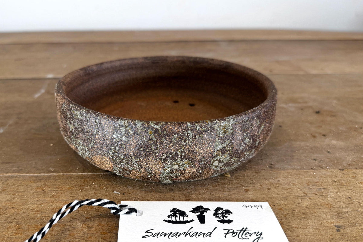 Round 17cm Brown Smooth Stoneware Woodash Bonsai Pot