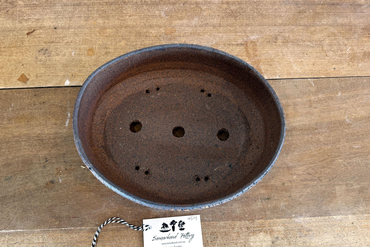 Oval 31cm White and Brown Stoneware Unglazed Bonsai Pot