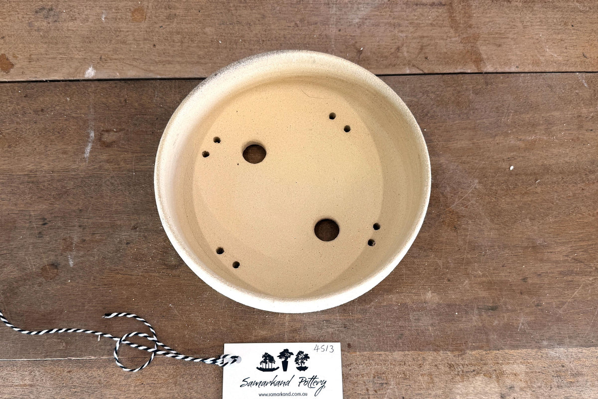 Round 21cm Beige Smooth Stoneware Bonsai Pot