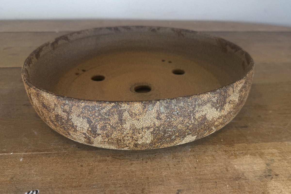 Round 29.5cm Brown Woodash Smooth Finish Stoneware Bonsai Pot