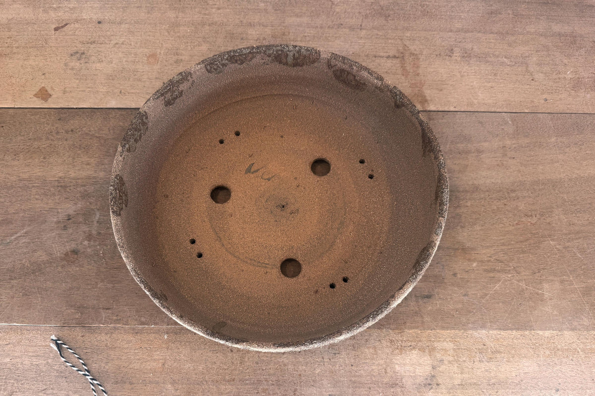 Round 30cm Brown Textured Woodash Finish Stoneware Bonsai Pot