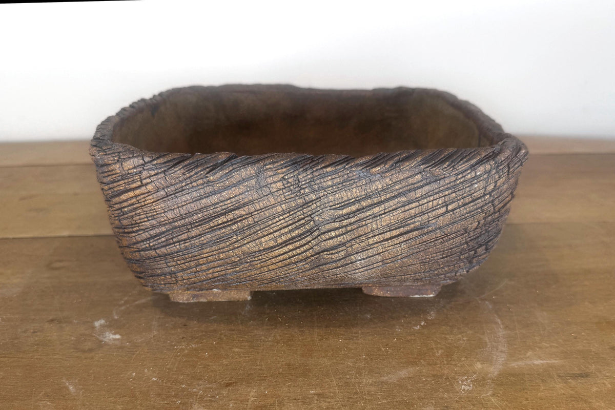 25cm Square Stoneware Hand Textured Unglazed Bonsai Pot