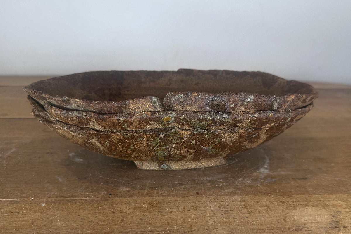 31cm Oval Brown Woodash Layered Finish Stoneware Unglazed Bonsai Pot