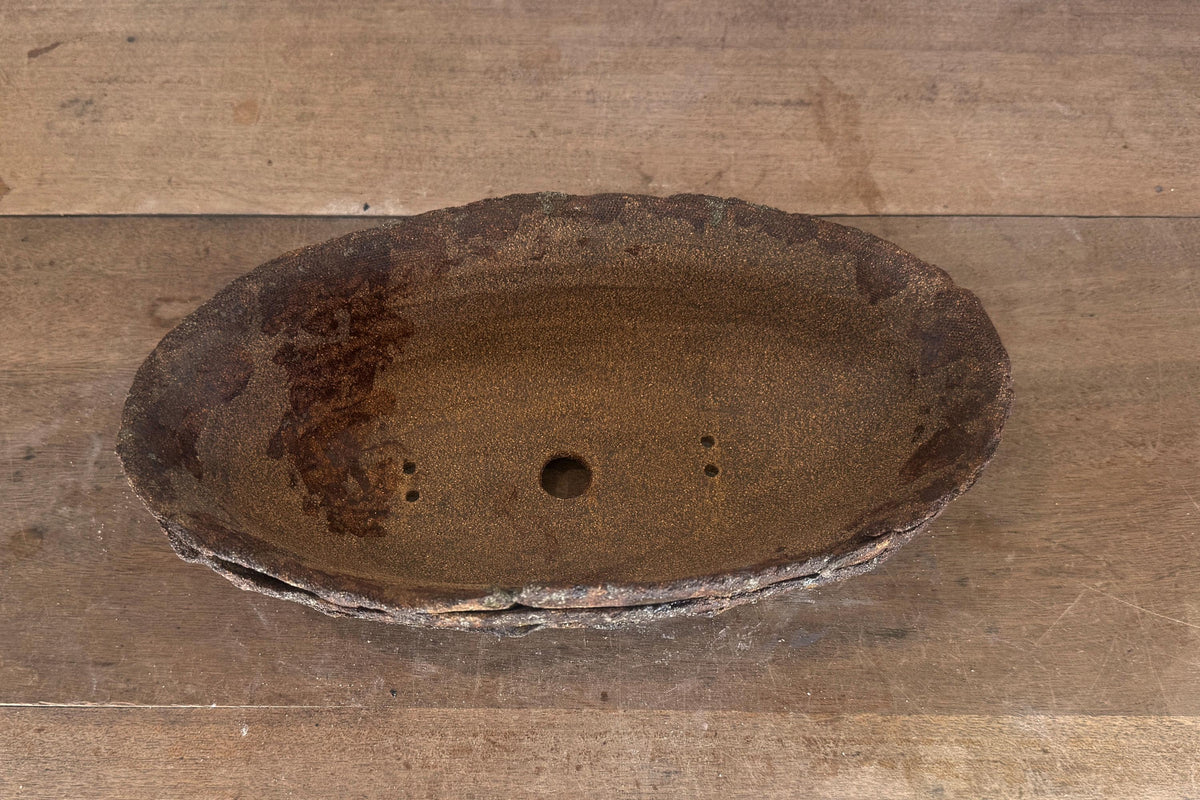 31cm Oval Brown Woodash Layered Finish Stoneware Unglazed Bonsai Pot