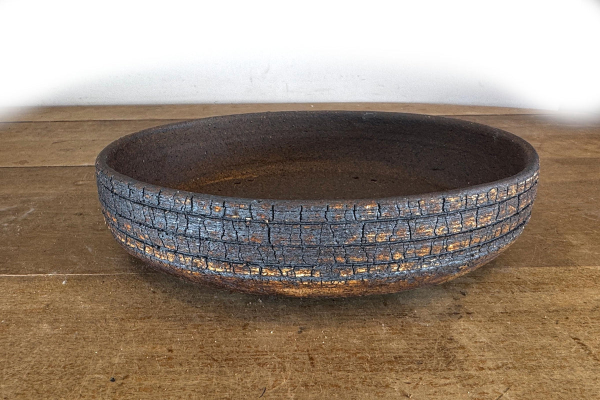Oval 31cm White and Brown Stoneware Unglazed Bonsai Pot