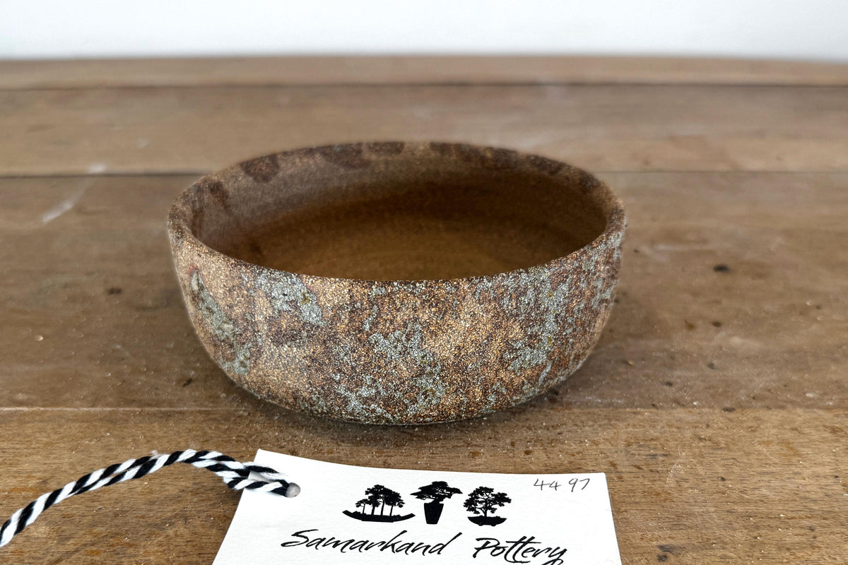 Round 14cm Brown Smooth Stoneware Woodash Bonsai Pot