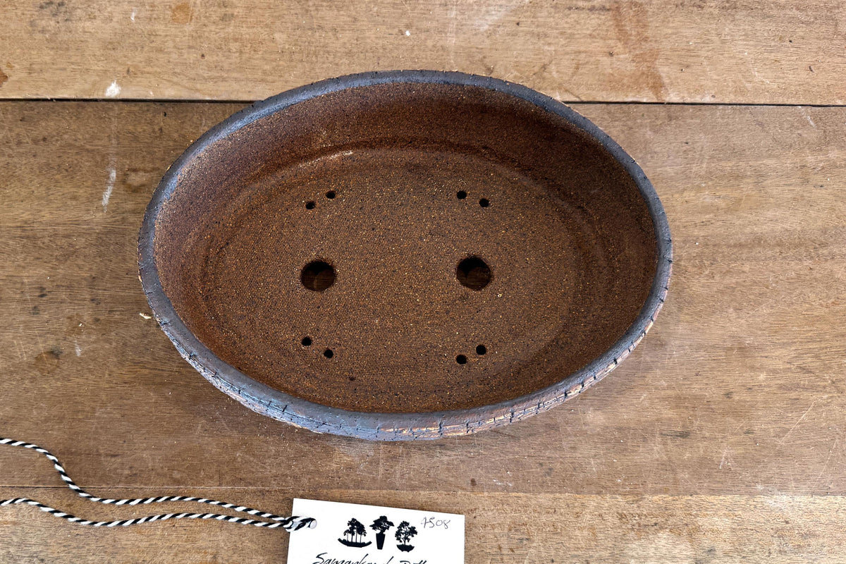 Oval 27cm White and Brown Stoneware Unglazed Bonsai Pot