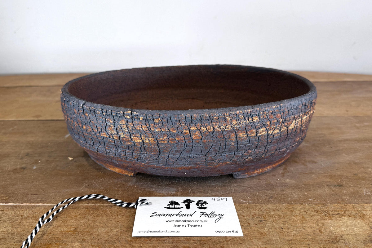 Oval 31cm White and Brown Stoneware Unglazed Bonsai Pot