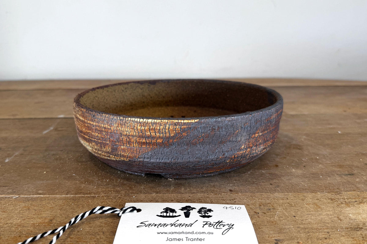 Round 22cm White and Brown Stoneware Unglazed Bonsai Pot
