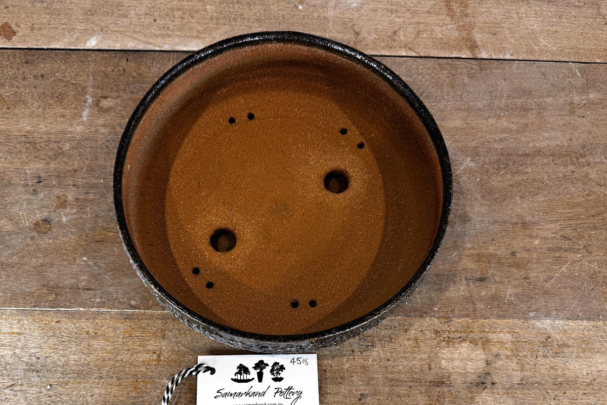 Round 24cm Brown and Blue Glazed Stoneware Bonsai Pot