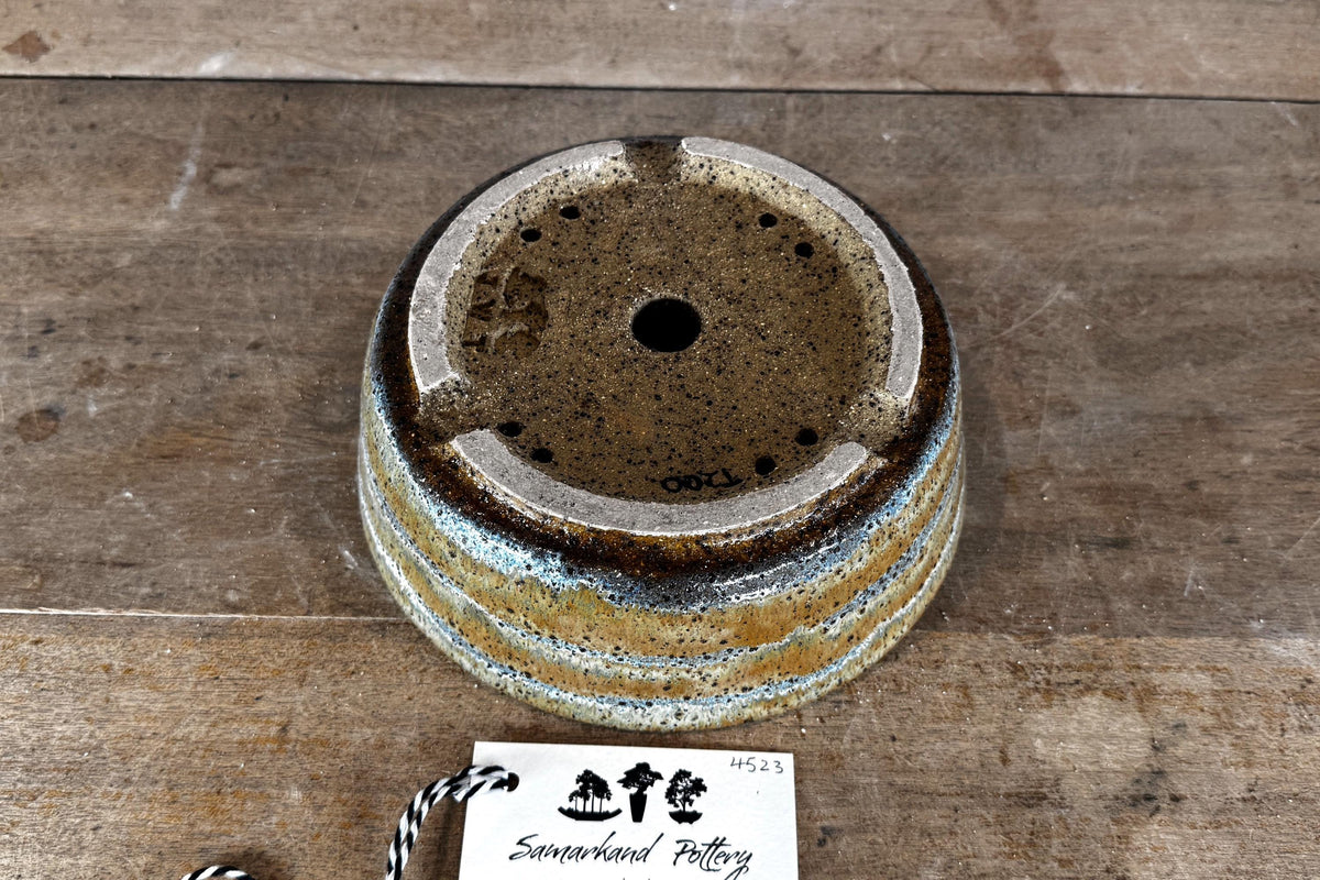 Round 26cm Brown and Blue Smooth Glazed Stoneware Bonsai Pot