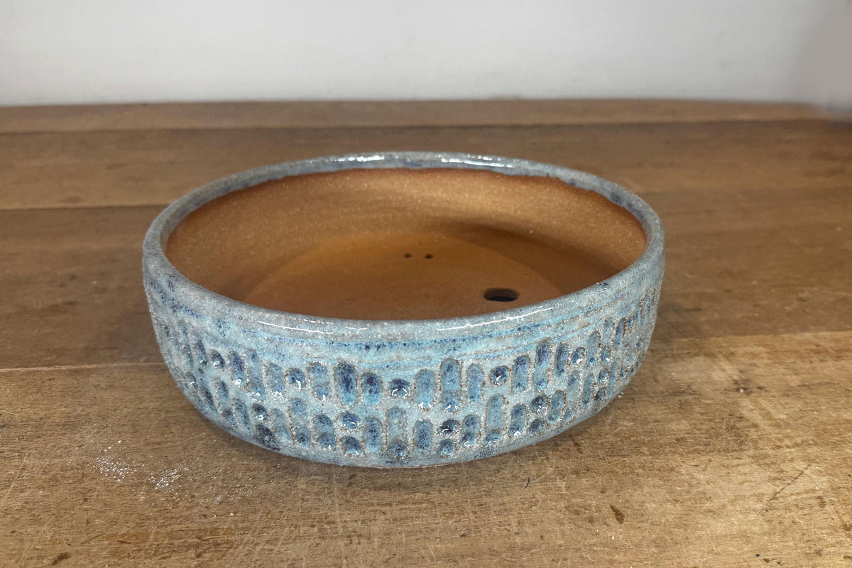 Round 24cm Blue Glazed Stoneware Bonsai Pot