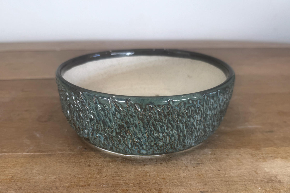 Round 18.5cm Green Glazed Stoneware Bonsai Pot