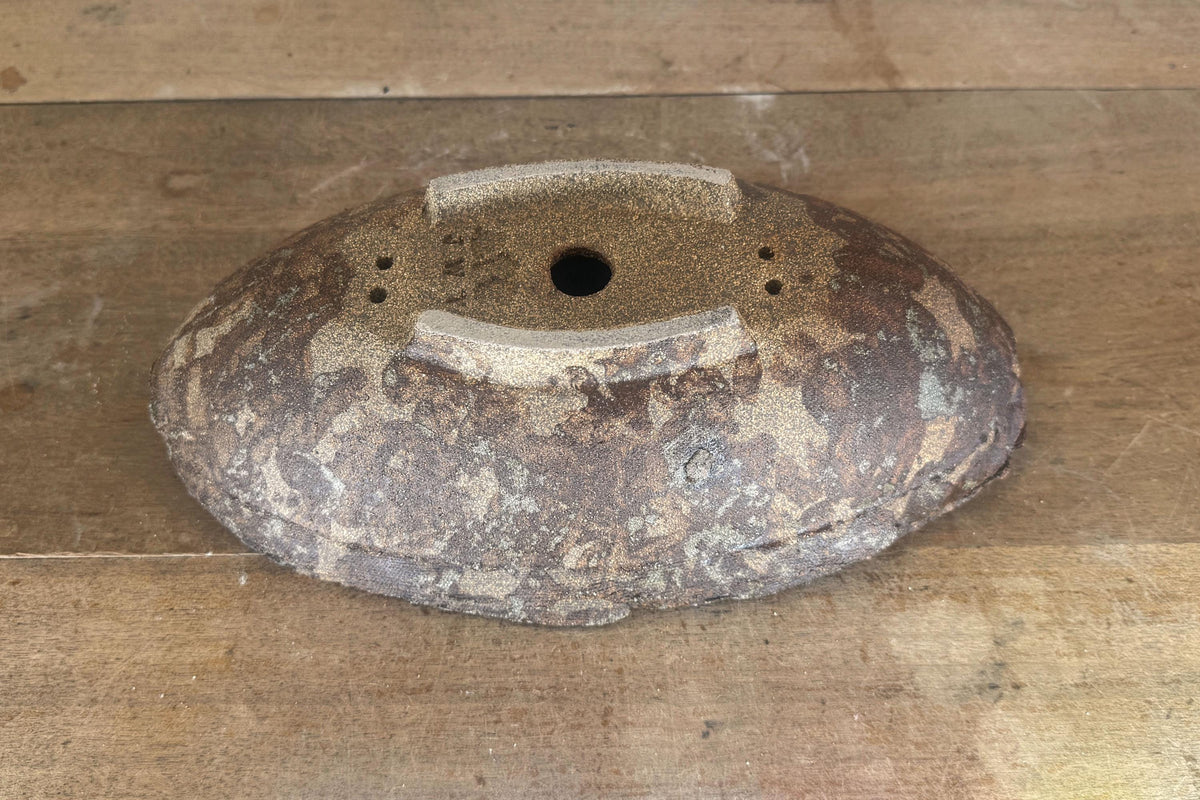 31cm Oval Brown Woodash Layered Finish Stoneware Unglazed Bonsai Pot