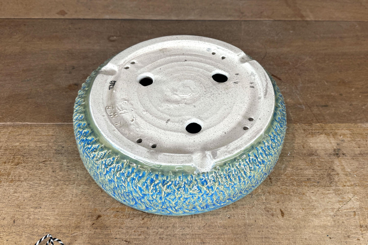 Round 26.5cm Blue Green Glazed Stoneware Bonsai Pot